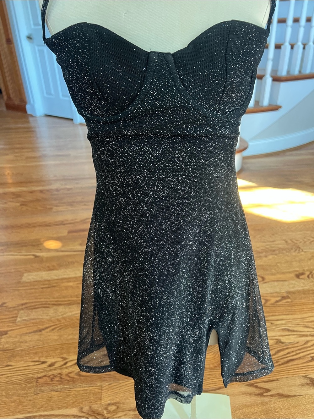 Women’s Black Sparkle Spaghetti-Strap Mini Dress - Picture 4 of 7